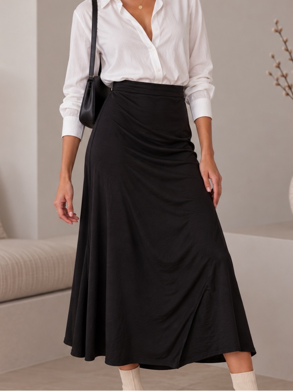 Black A-Line Midi Skirt